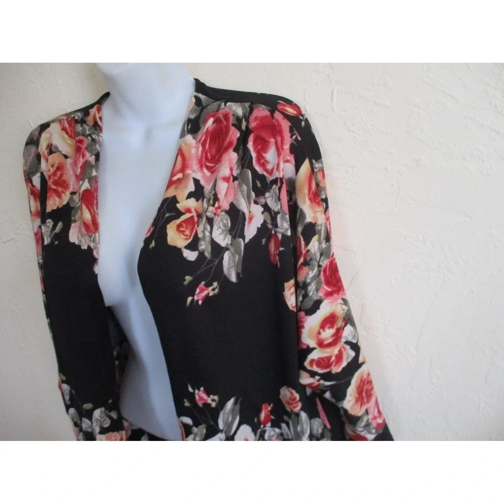 Mauve Anthropologie Cardigan Top Size Large Floral Print Open Front Knit - Picture 2 of 6